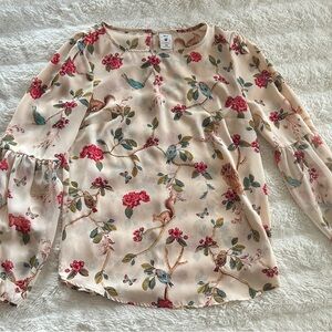 Disney Cream Blouse with Red Floral Design